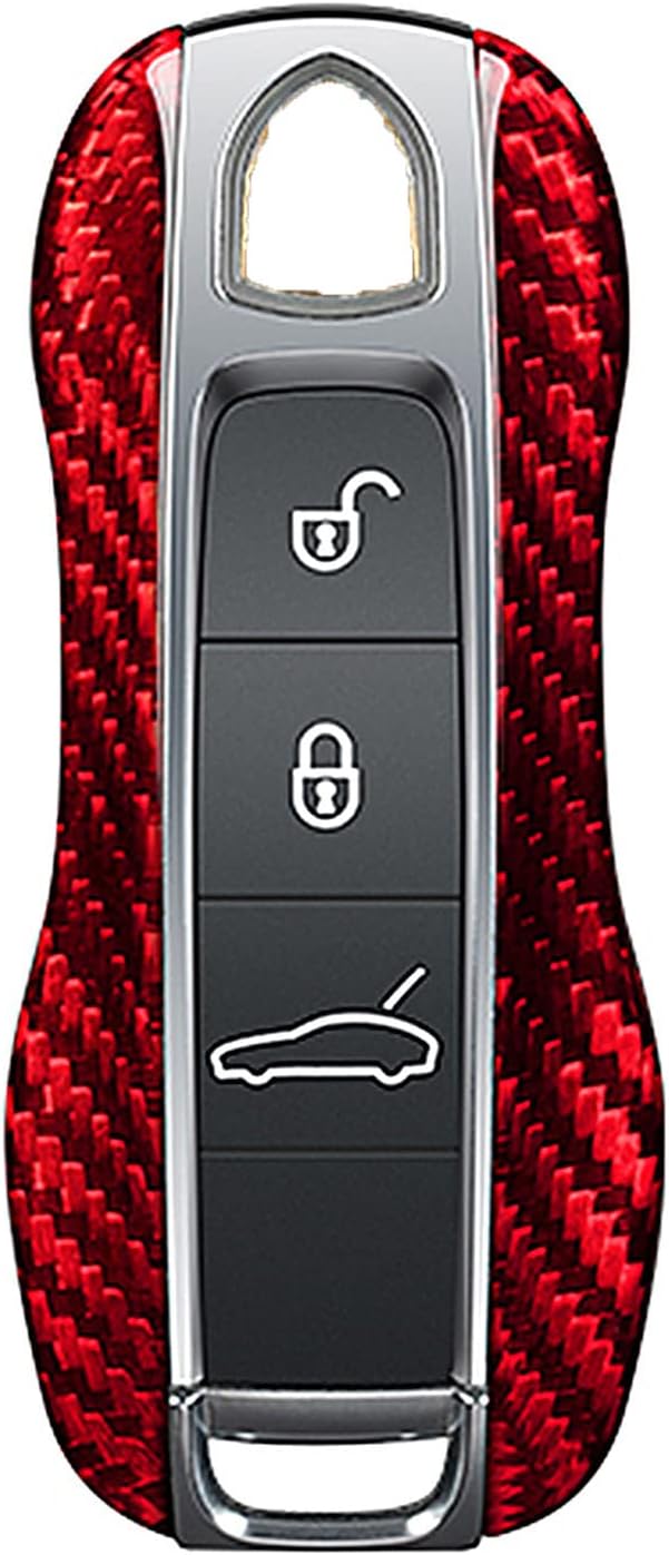 Genuine Carbon Fiber Key Fob Cover For Porsche 911 Carrera 918 Cayenne Coupe For Macan For Panamera Taycan Smart Car Remote Key Fob Replacement Case For Men Women - A Style - Red