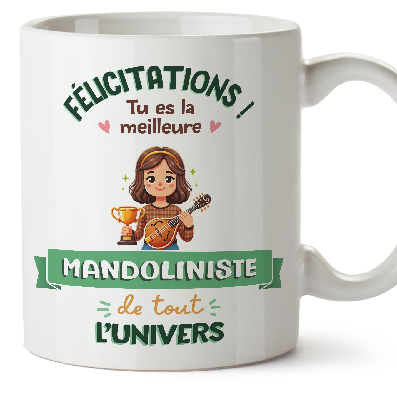 MUGFFINS MANDOLINIST Woman Mug - in French - Meilleur Univers Trophée - Funny Gift for Colleagues - Ceramic 11oz Mug — image 1