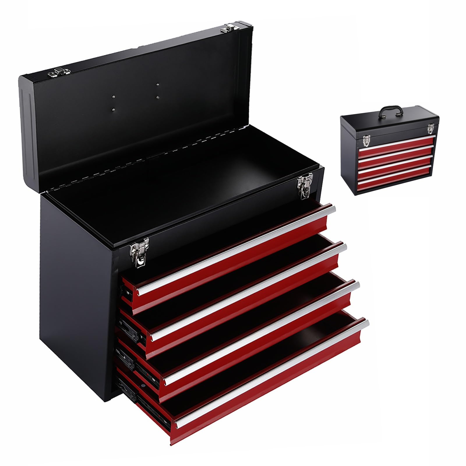 Organizer for cassette degli attrezzi 3 cassetti cassetta attrezzi stoccaggio Mini metallo portatile impilabile piccolo baule morbido fodere cuscinetti sfera cassetti scorrevoli organizzatori(Four dra