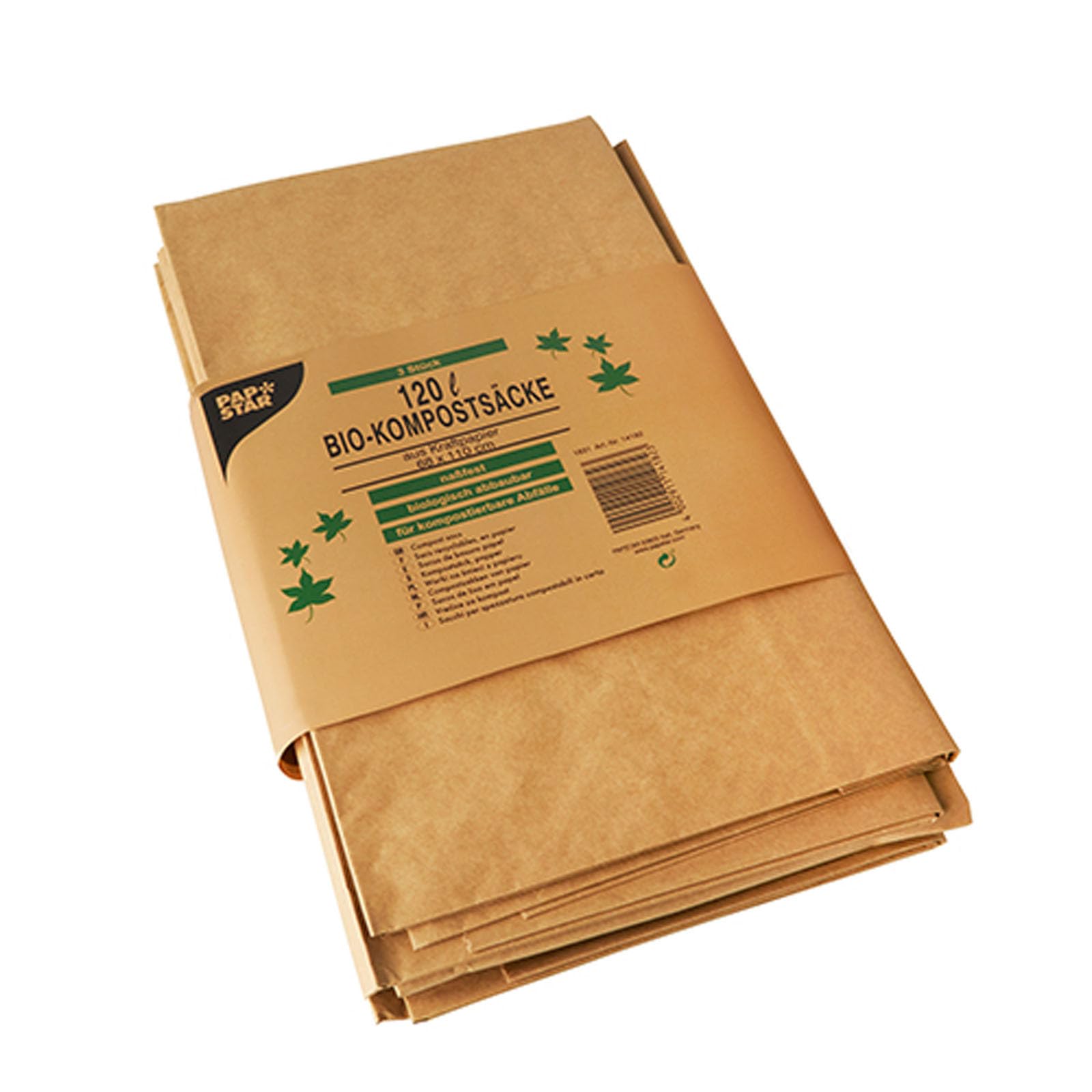 Papstar 14182 - Sacchetti di Carta per Compost, 120 l, 110 x 68 cm, 10 x 3 Pezzi, Colore: Marrone