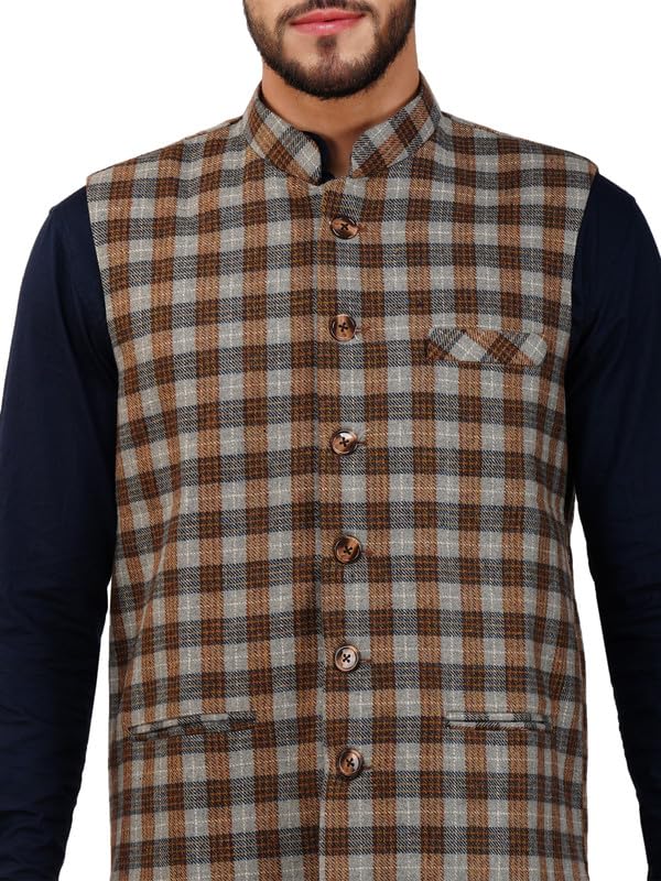 Image of VASTRAA FUSION Men's Traditional Woolen Nehru Jacket Modi Waistcoat
