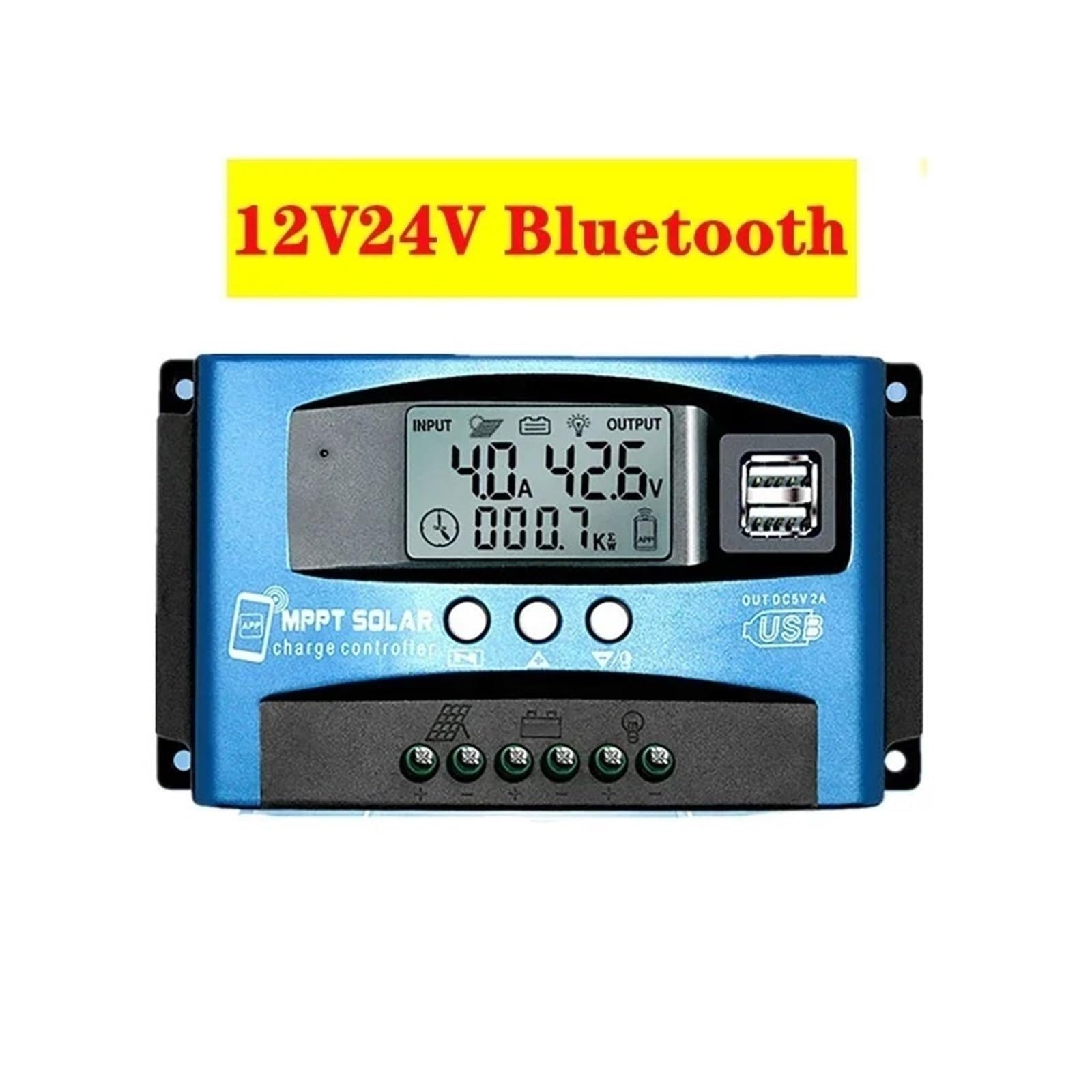 Kontroler ładowania słonecznego, MPPT Regulator Ładowania Słonecznego 30A-100A Bluetooth I WIFI Podwójny Wyświetlacz LCD USB 12V 24V Panel Ogniw Słonecznych Ładowarki Z Obciążeniem(12V24V BT,30A)