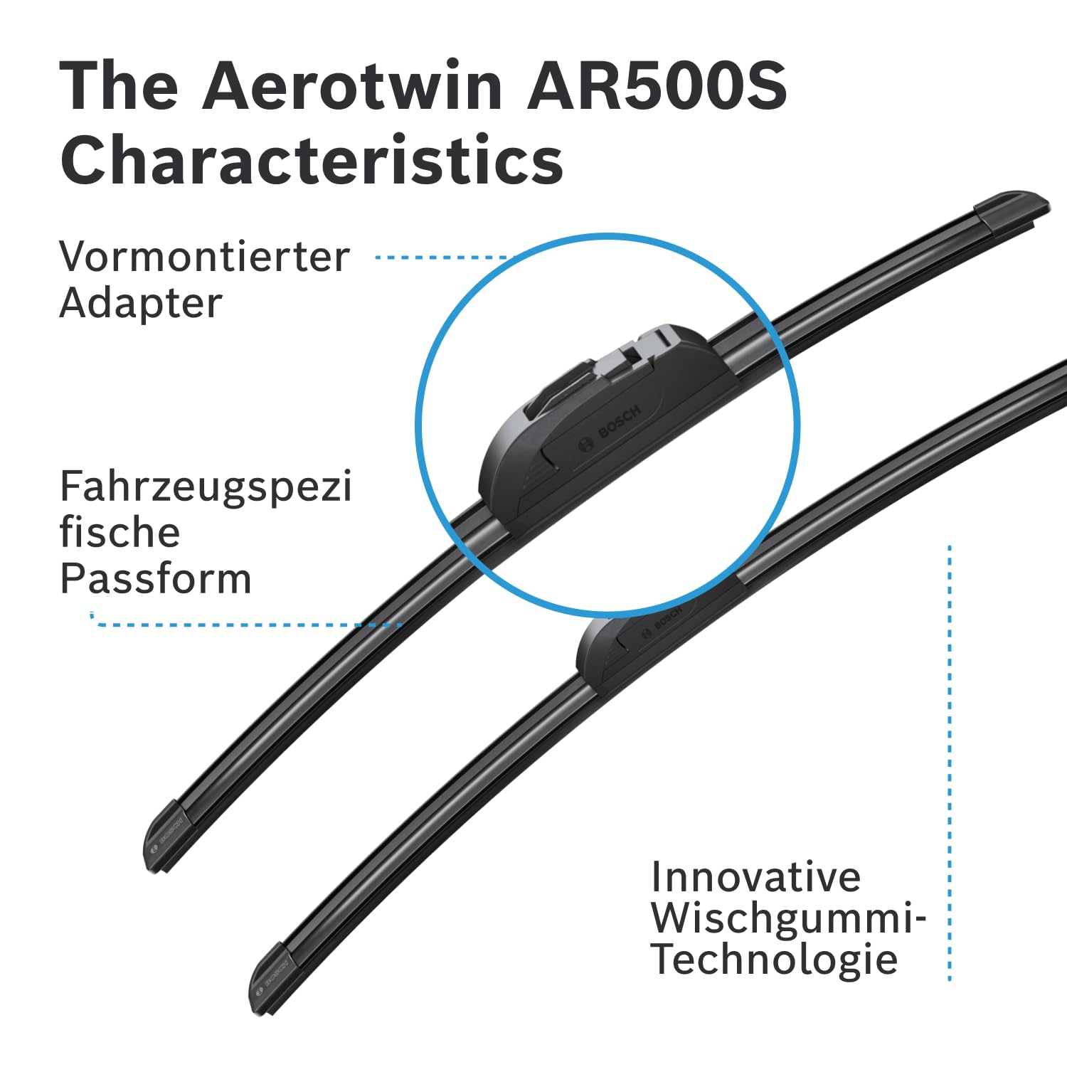 1x Nachrüstset (2 Stück) BOSCH AeroTwin AR500S Scheibenwischer vorne
