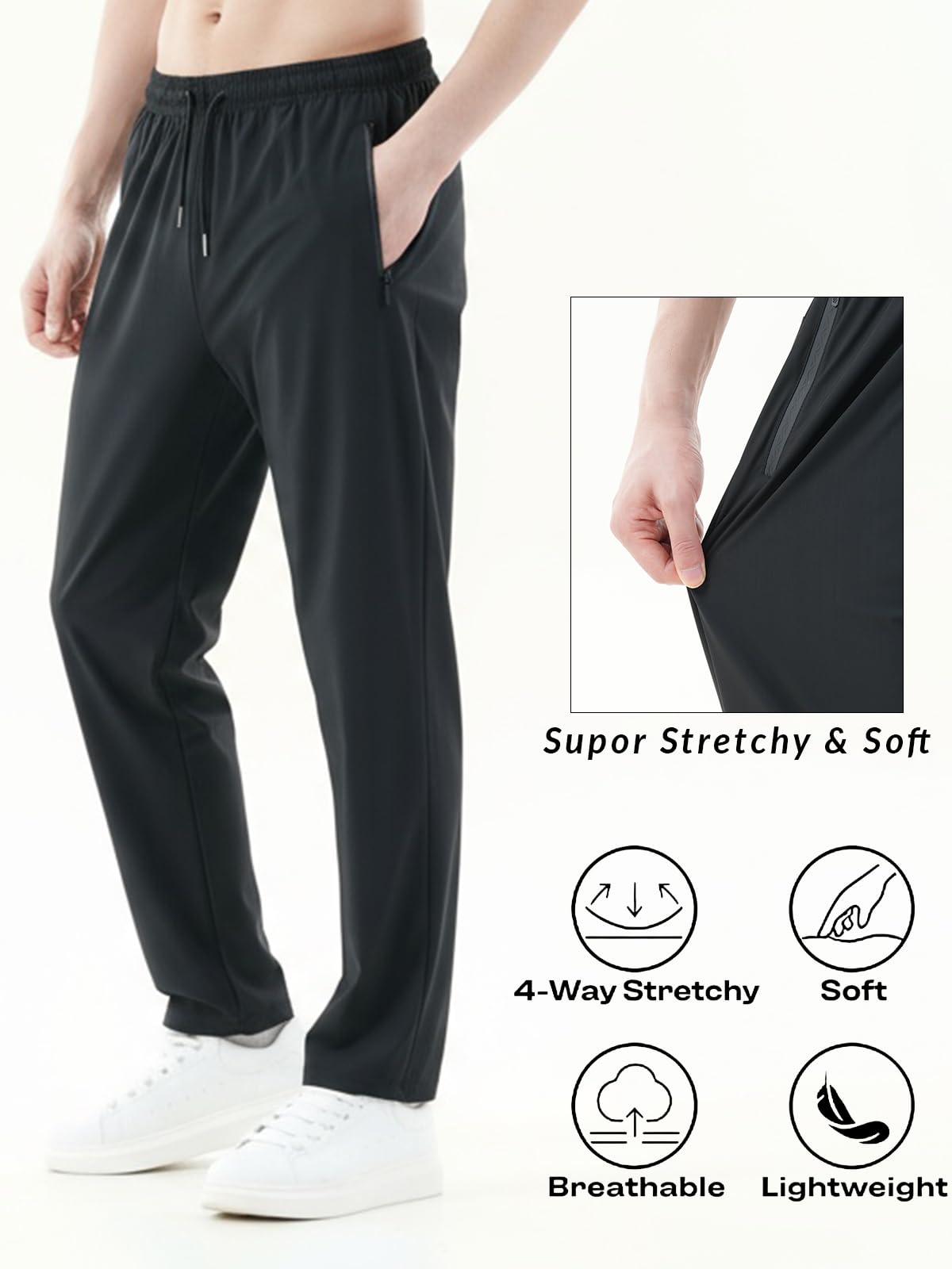 Lot de 3 pantalons de survêtement pour homme avec poches à fermeture éclair, extensibles, légers et athlétiques, pour jogging, course à pied, entraînement, salle de sport