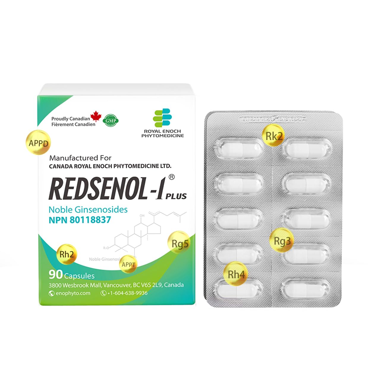 REDSENOL-1 Plus Highly Concentrated Ginseng Extract - Proprietary Formula with 16 Rare Ginsenosides (Rg3, Rg5, Rh2 Supplement)-More Potent Than Traditional Red Ginseng Supplement-90 Capsules