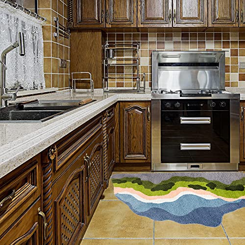 Soft Shag Area Rug For Kids Cute Moss River Design Kitchen Rugs Non Slip Washable Floor Runner Rugs Carpet For Bedroom Laundry Room Hallway 63''X31.5'' #TOP2