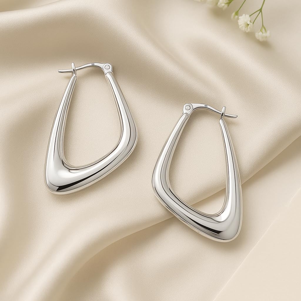 LeCalla 925 Sterling Silver Twisted Hoop Earrings for Women | Lightweight Hypoallergenic Handmade Classic Twist Click-Top Hoop Earrings
