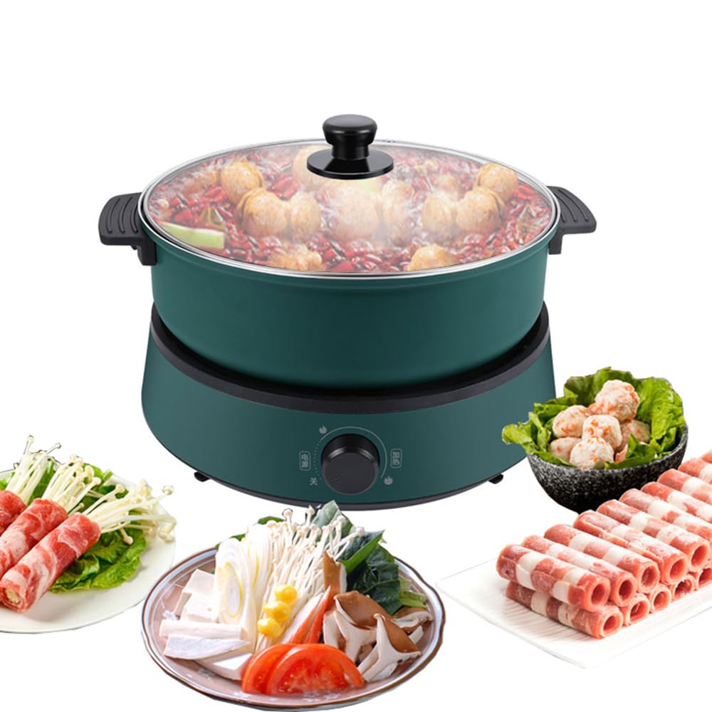 Electric Hot Pot Multifunctional Shabu Shabu Pot 4L, Split Non-Stick Electric Skillet, Portable Kitchen Hotpot Travel Cooker for Home Cooking and Family Party (Green)