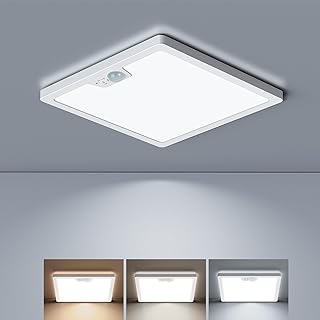 Motion Sensor Ceiling Light Wired, 3000K 4000K 5000K Selectable, 18W 1800LM Flush Mount Light Fixture with 3 Timer, Square Motion Ceiling Light for Closet Porch Stairs Hallway, White