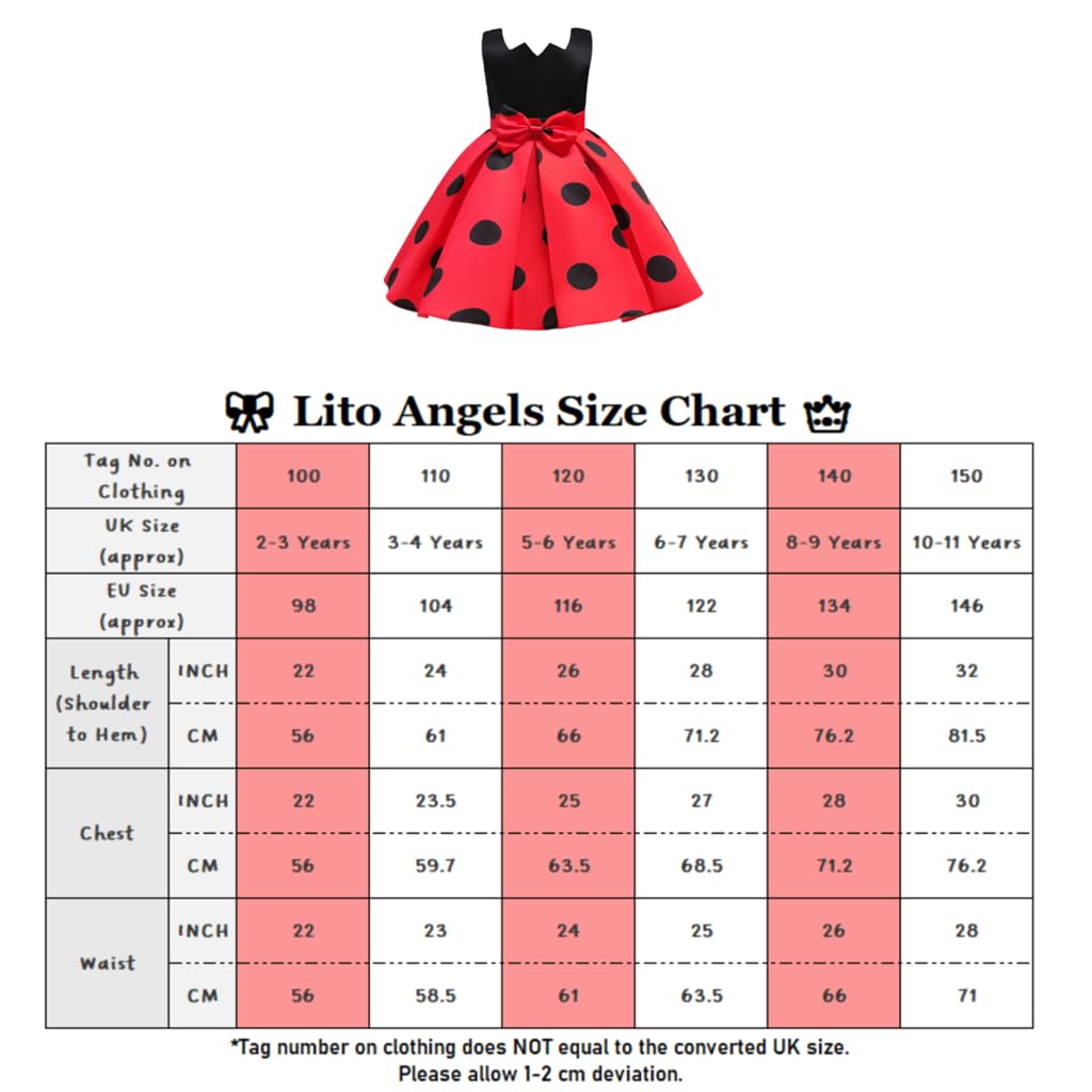 Lito Angels Costume da Ladybug Vestito di Compleanno da Ragazza eroica maculata per Bambina Taglia 2-11 anni