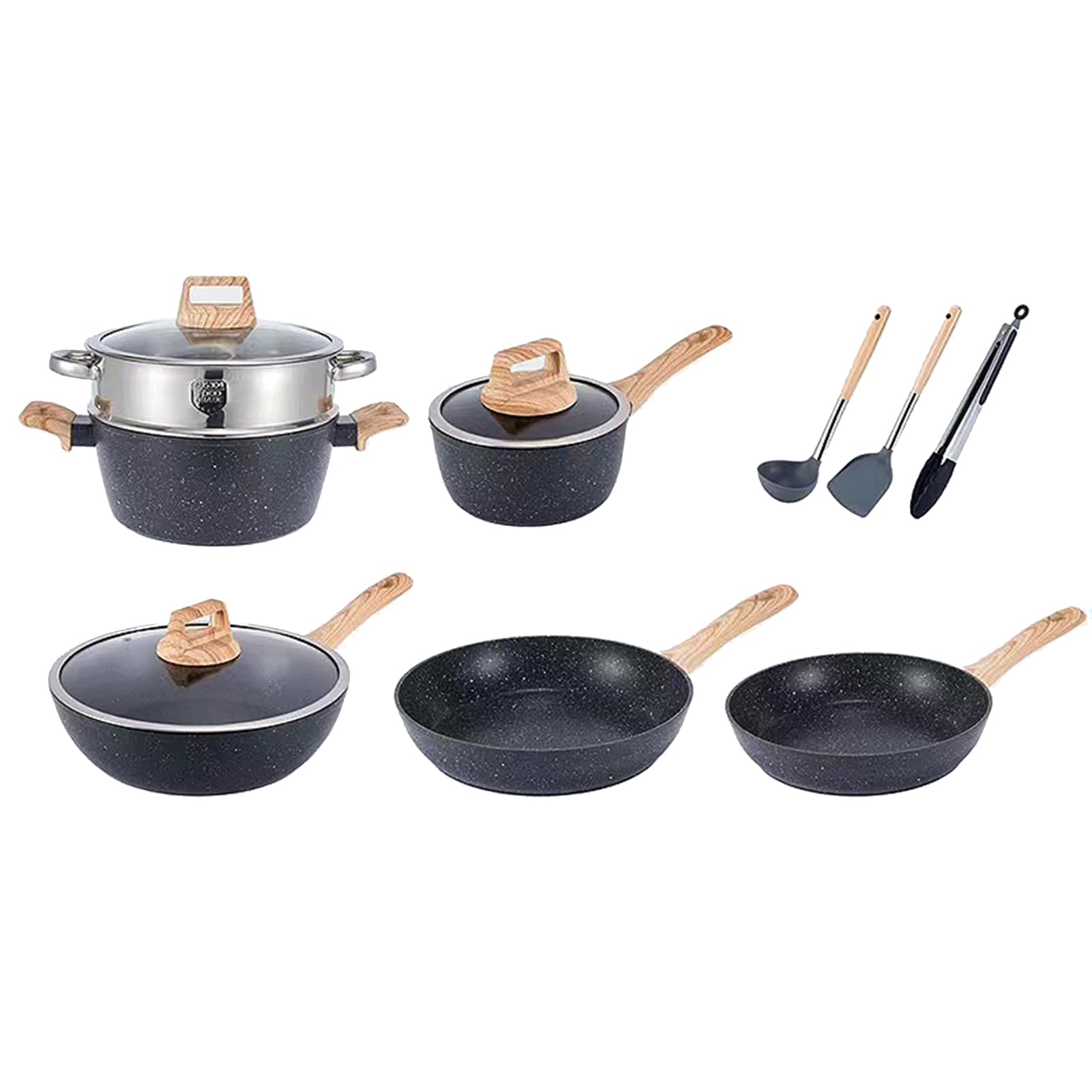 Yosoo Health Gear Zestaw naczyń Kuchennych, Aluminiowe Garnki z powłoką nieprzywierającą Zestaw Patelni z Patelnią Rondelki Patelnia do Smażenia z pokrywką, Równomierne Ogrzewanie do Gotowania w