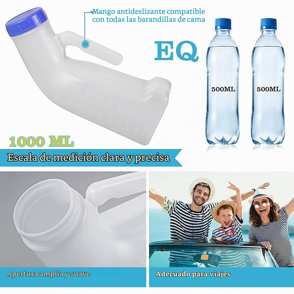 Orinales para Adultos, 2 Piezas Urinario Portatil Hombre, 1000ML Botella para Orinar Hombre, Botella Orina Hombre, Urinario Portatil Mujer, Botellas para Orinar Hombre, para Viajes, Coche
