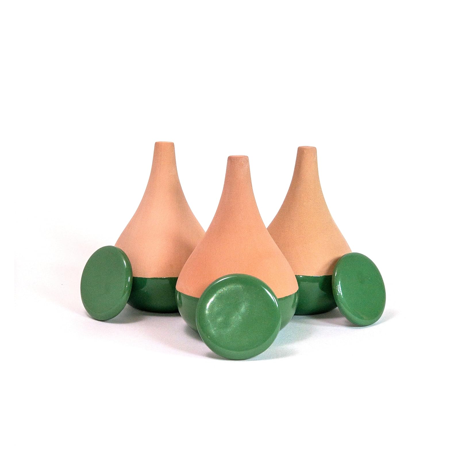3 Oyas a Planter en Terre Cuite de 300 ML en Couleur - avec Couvercle- Goutte a Goutte pour Plante d'interieur - ollas (Vert)