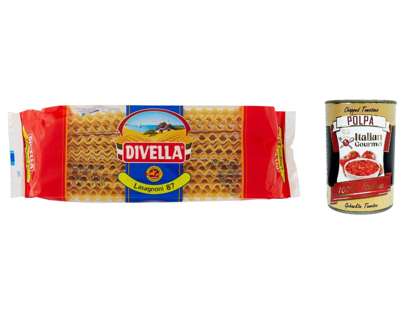 Italian Gourmet Lasagnoni 87 Pasta 20 x 500g, italienische Nudelplatten | Aus Hartweizen, formato grande per lasagne al forno, stabile Kochfestigkeit, Gesamtnettogewicht 10 kg + Kostenlos Polpa 400g