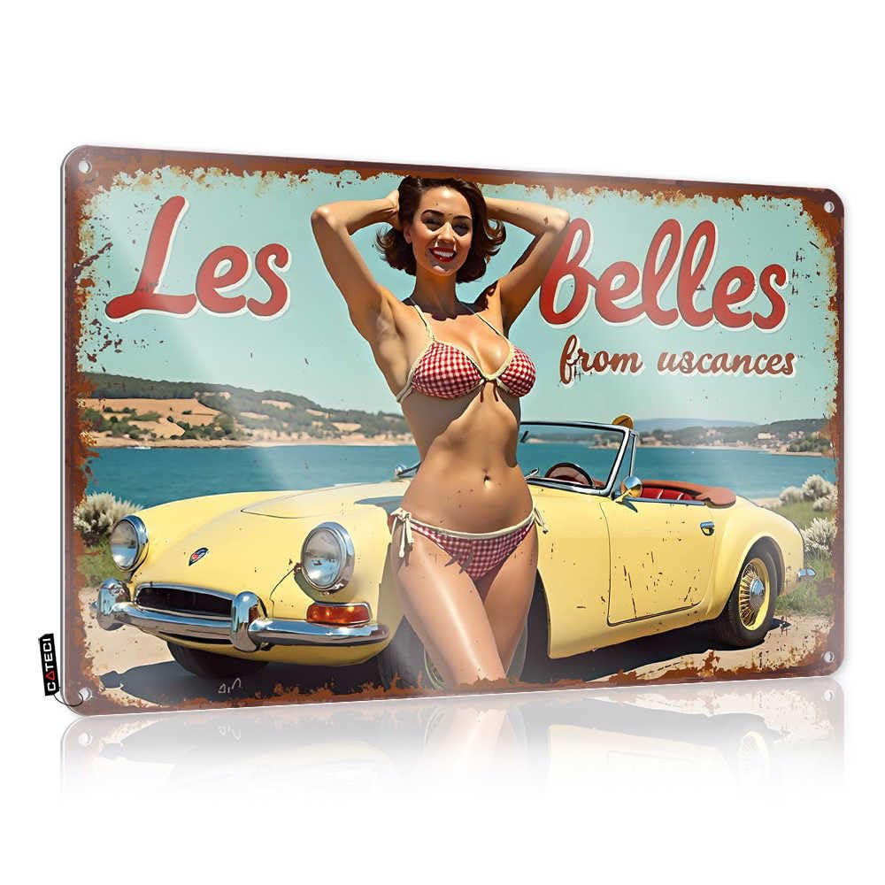 Fzfn Colour Poster Modern Wall Art - Vintage Beach Beauty With Classic Convertible Car Nice Classy Retro Style Decoration For Score(30X40cm)