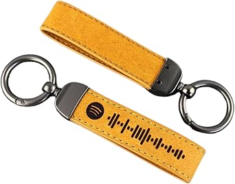 Personalized Spotify Music Code Keychain Custom Playlist Song Keychain for Men & Women, Scannable Spotify Code Gift, Engraved Leather Keyring