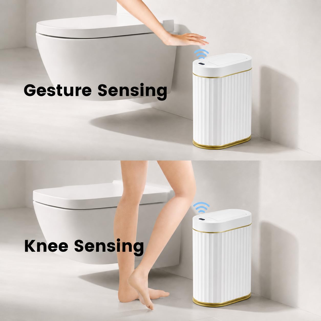 Cubo de Basura con Sensor 7L para Baño, Estrecho, Blanco