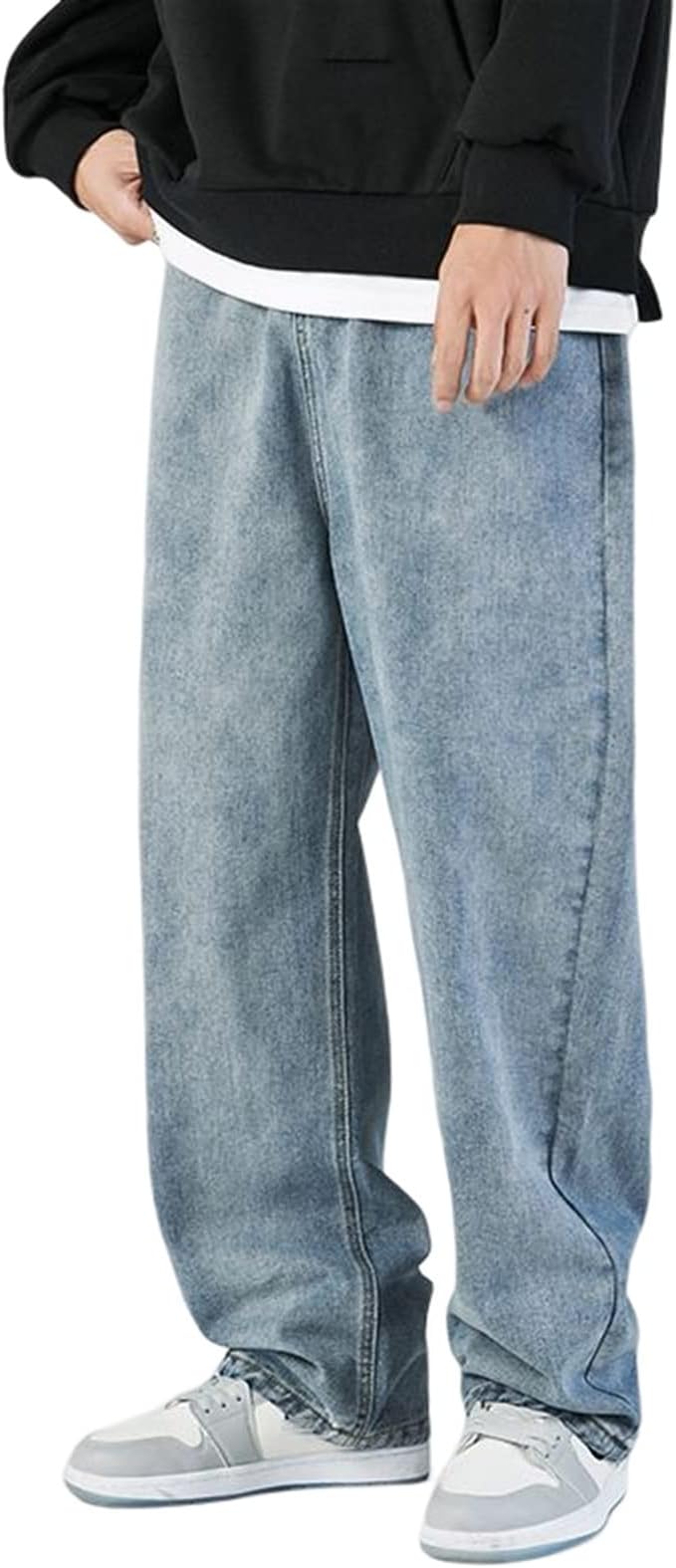 Mens Baggy Hip Hop Jeans - Casual Cargo Fit Hose for Fashion Dance Skater Skateboard (Color: Blue, Size: Medium)