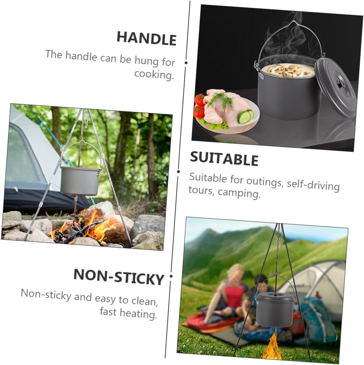 POPETPOP Camping Pot Set for 4-6 Lightweight Backpacking Cookware Picnic Pot Folding Handle Non-Skid Pan