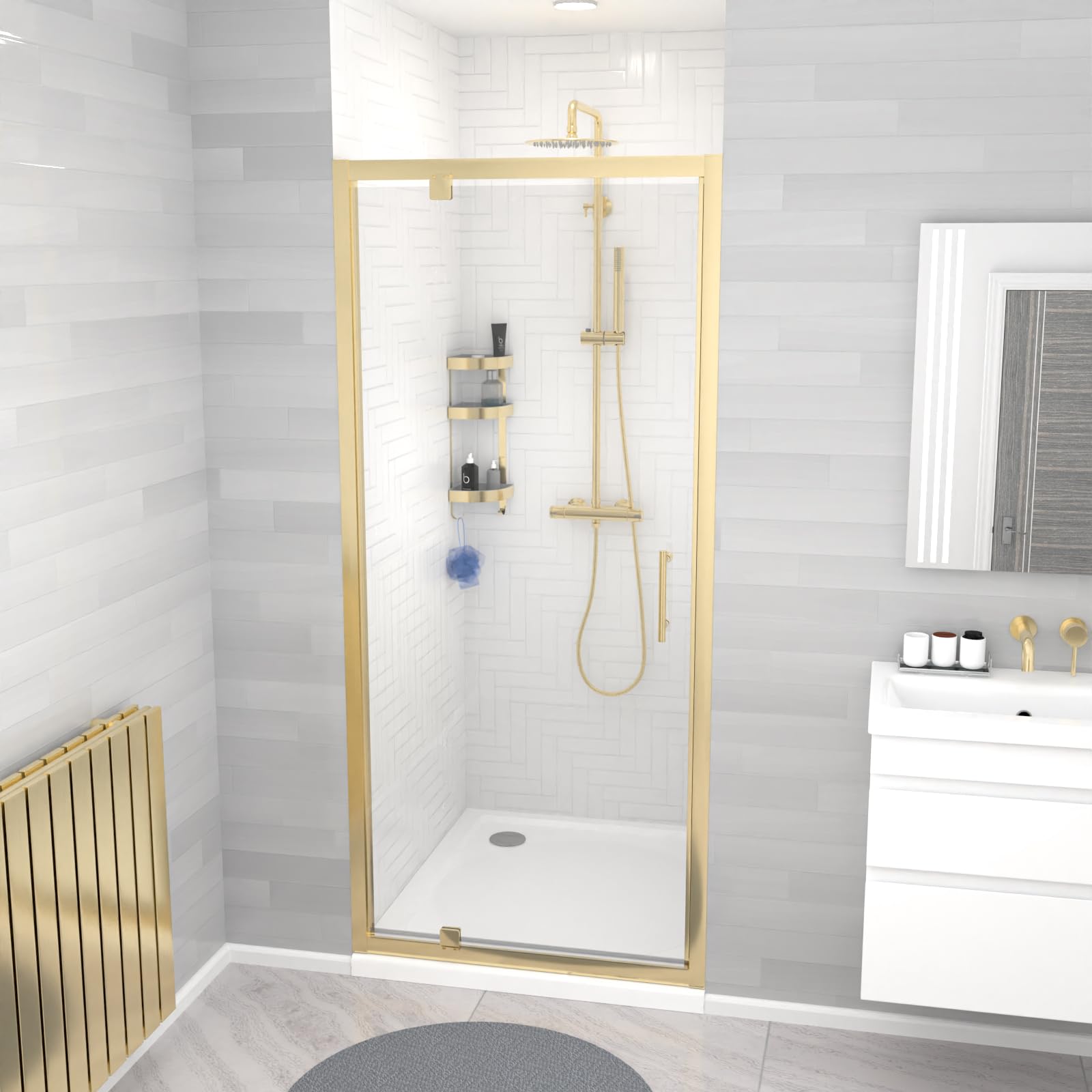 Nes Home Brushed Brass 900 X 1850Mm Shower Enclosure Pivot Door