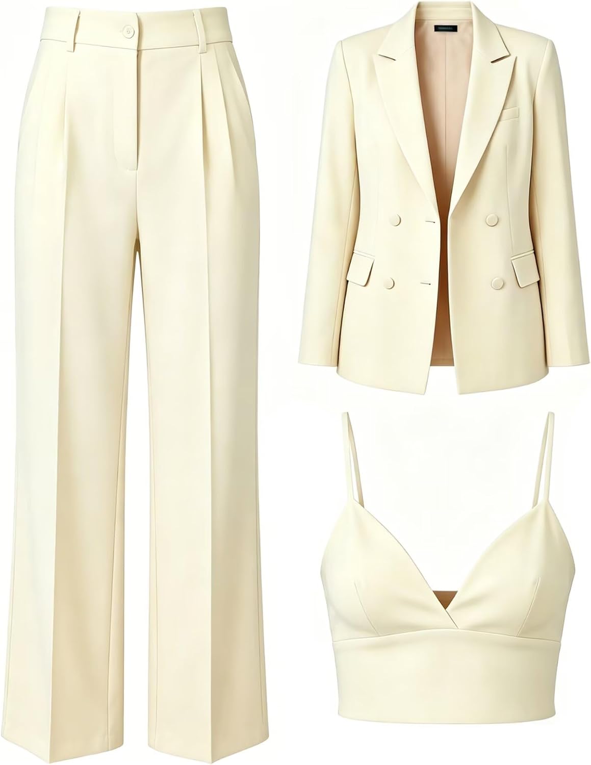Womens 3 Piece Suit for Business Womens Slim Fit Pantsuit Double Breasted Peak Lapel Suits Elegant Office Work Pants Set