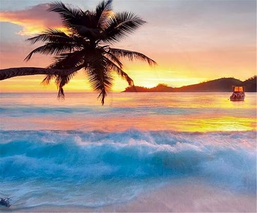 Miniatura 3 de Juego de funda de edredón con diseño de océano tamaño Queen, isla tropical con palmeras y playa marina, un juego de ropa de cama decorativo de 3