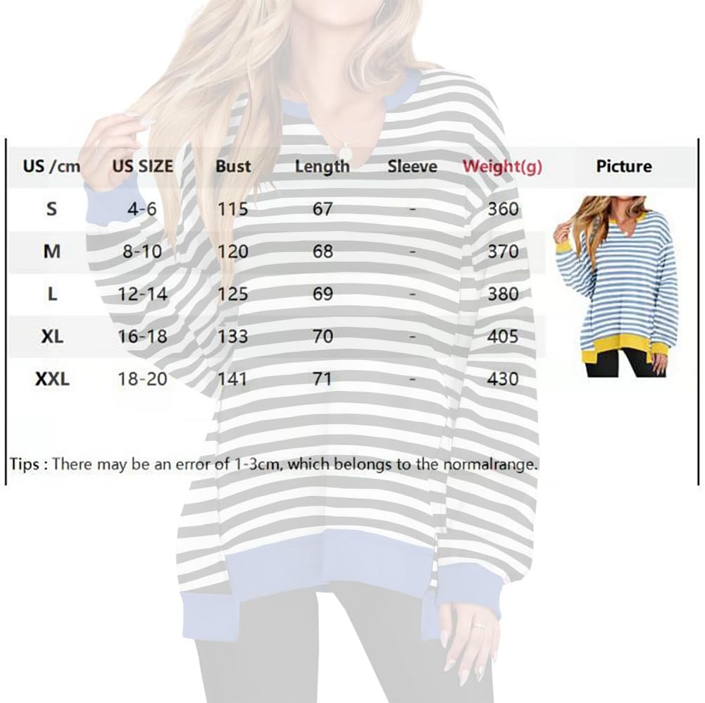 Diligentup damska bluza oversize, długi rękaw, lekka tunika w paski, luźna, przytulna jesienna