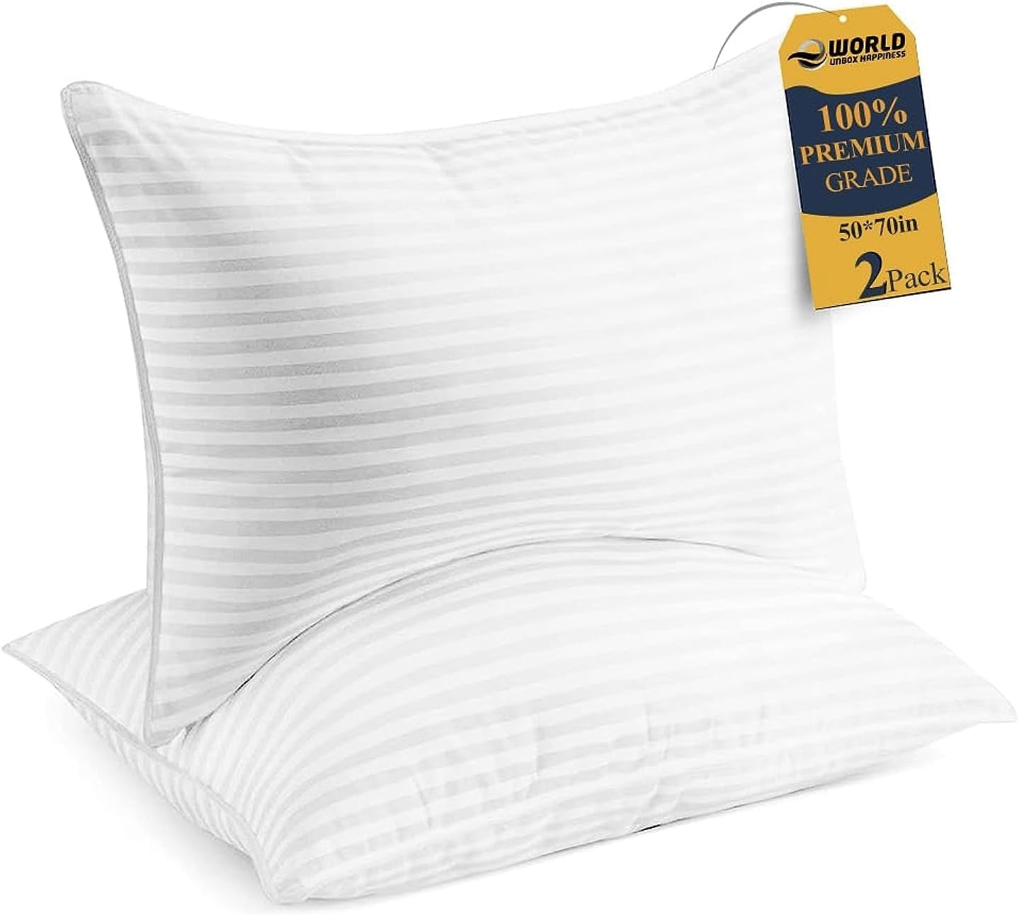 e World Pack of 2 Polyfiber Bed Pillows for Sleeping- Ultra Soft Breathable Down Alternative Pillows - Hotel Luxury Collection Pillows for Back Stomach or Side Sleepers (50X75)