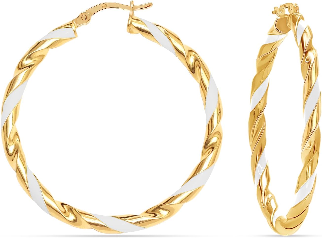 LeCalla 925 Sterling Silver Hoop Earrings | 14K Gold-Plated Textured Earring Hoops | Sterling Silver 925 Gold Plated Hoop Earrings | Twisted Design | Classic Round Hoop Earring Birthday Gifts for Her