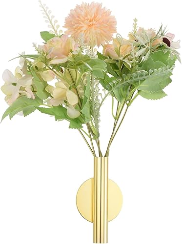 Miniatura 4 de PATIKIL Tubo de florero de pared, paquete de 4 tubos florales de metal, tubo de flores secas para decoración de exhibiciones de flores, tono dorado