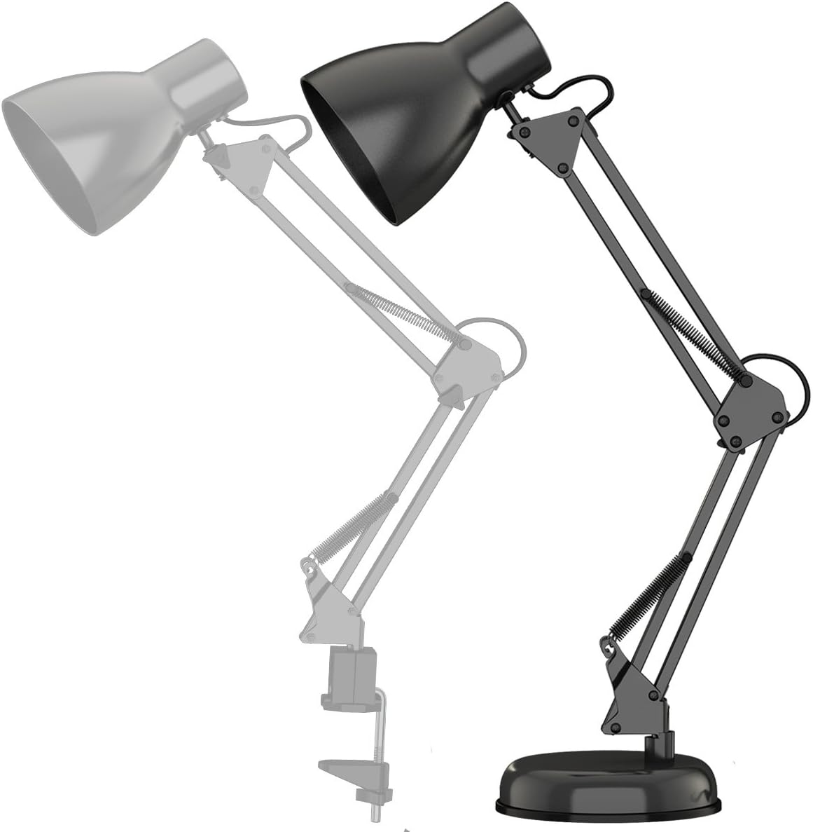 ToJane Desk Lamp Metal Based Swing Arm Desk Lamps Adjustable Table Lamp with Clamp Architect Gooseneck Pixar Lamp (Grey)