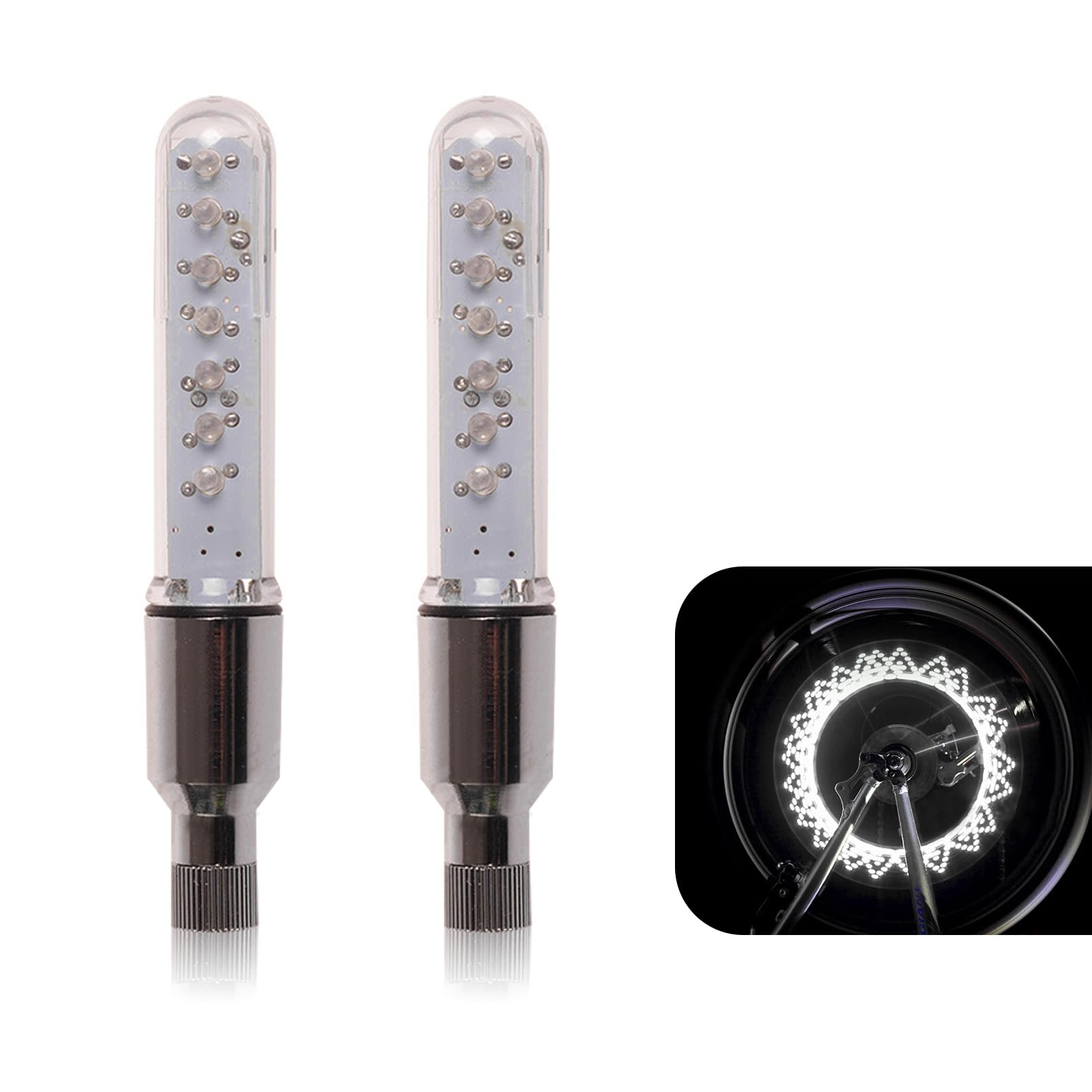 Lot de 2 lumières LED étanches pour roue de vélo, lumières d'avertissement de pneu de VTT, multi-motifs, 9,4 cm, super lumineuses, universelles pour la plupart des vélos (blanc)