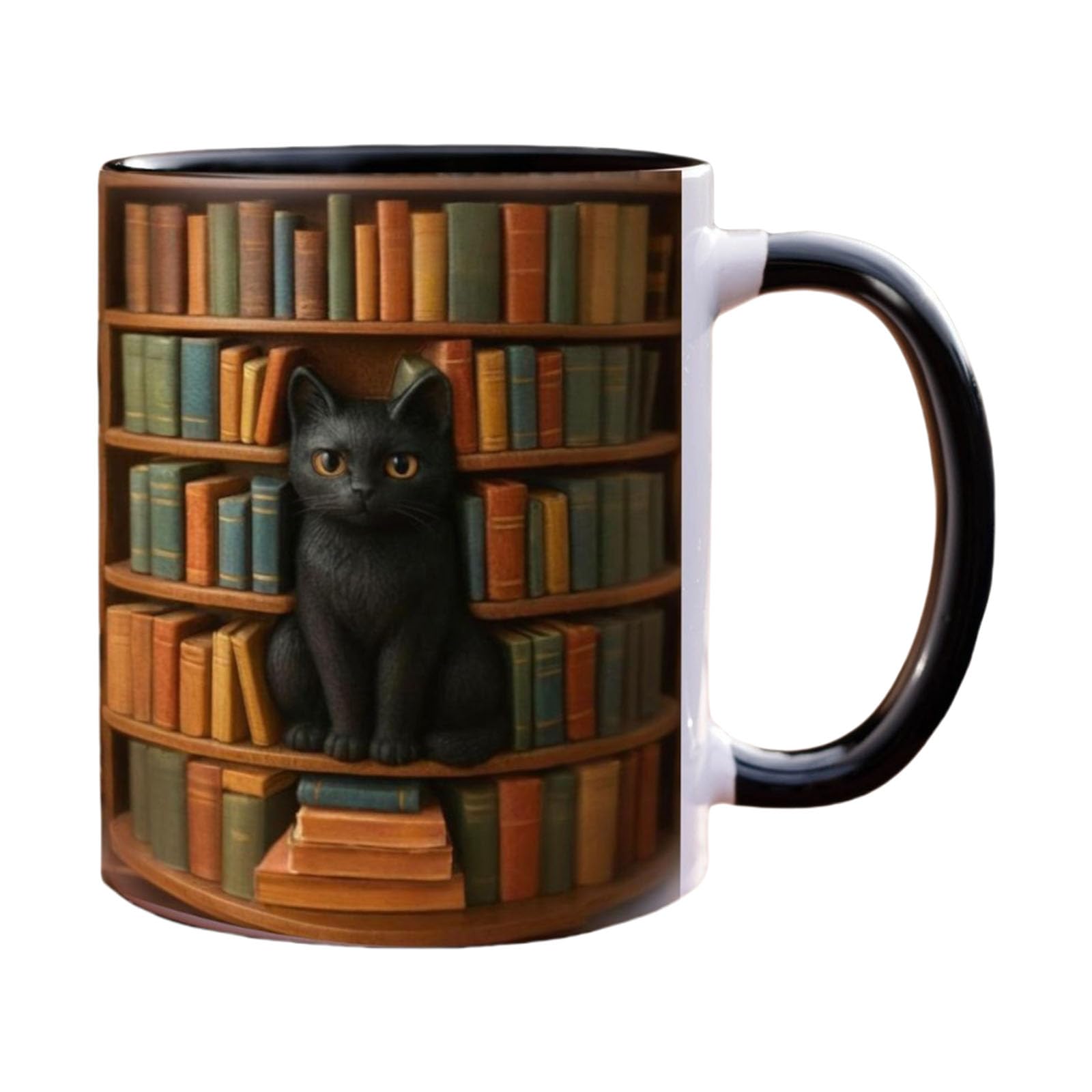 Xinsheinelry Innovation Black Puss Earthenware Cup for Hot Beverages Present Concept for Audience and Puss Admirers Book Lover Present Cup Ceramic