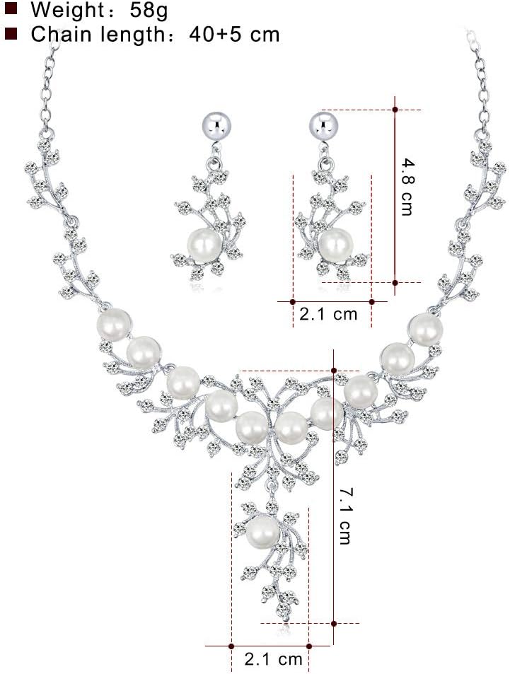 wekicici Bridal Neckalce Earrings Set Fashion Elegant Pearl Bride Set Silver Rhinestone Drop Earrings Choker Dangle Necklace Sets for Women Wedding Gift - Image 8