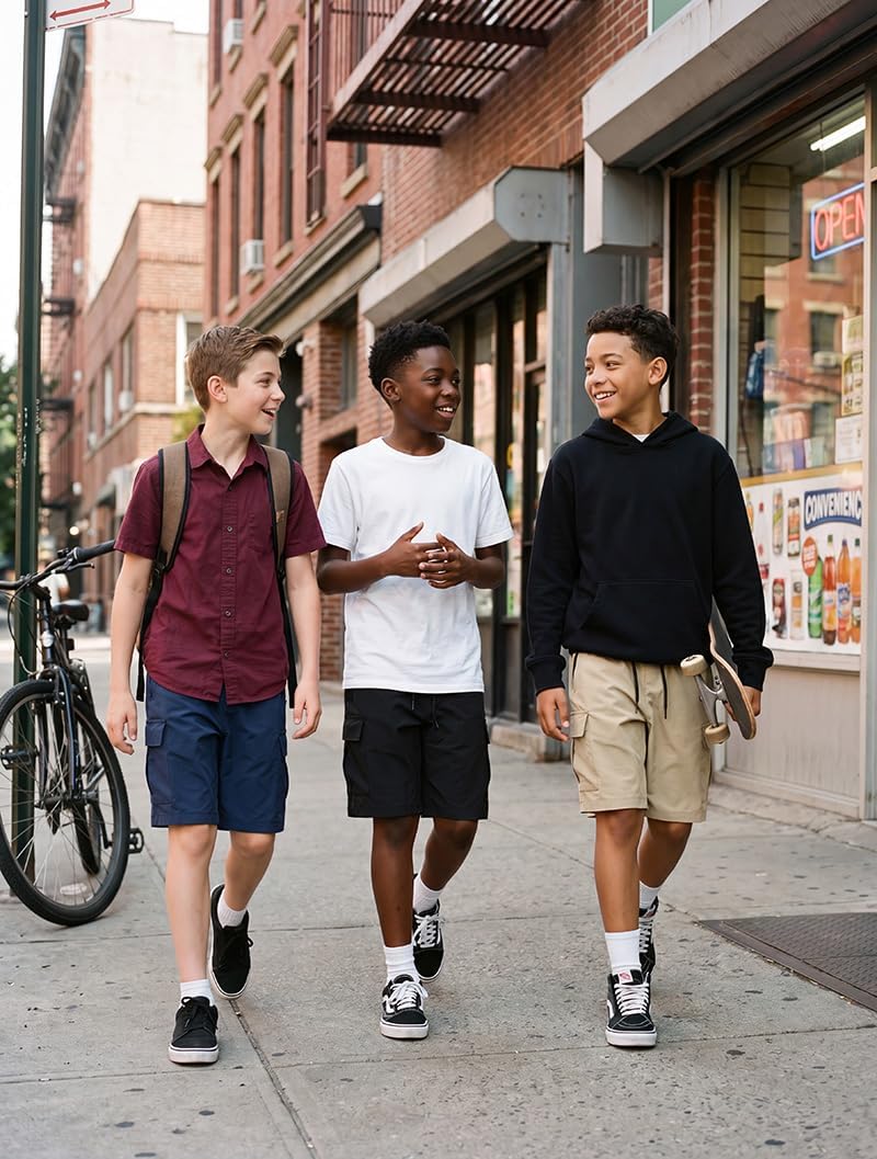 Boys Athletic Shorts, Youth Quick Dry Hiking Cargo Shorts, Running Short with Zipper Pockets
