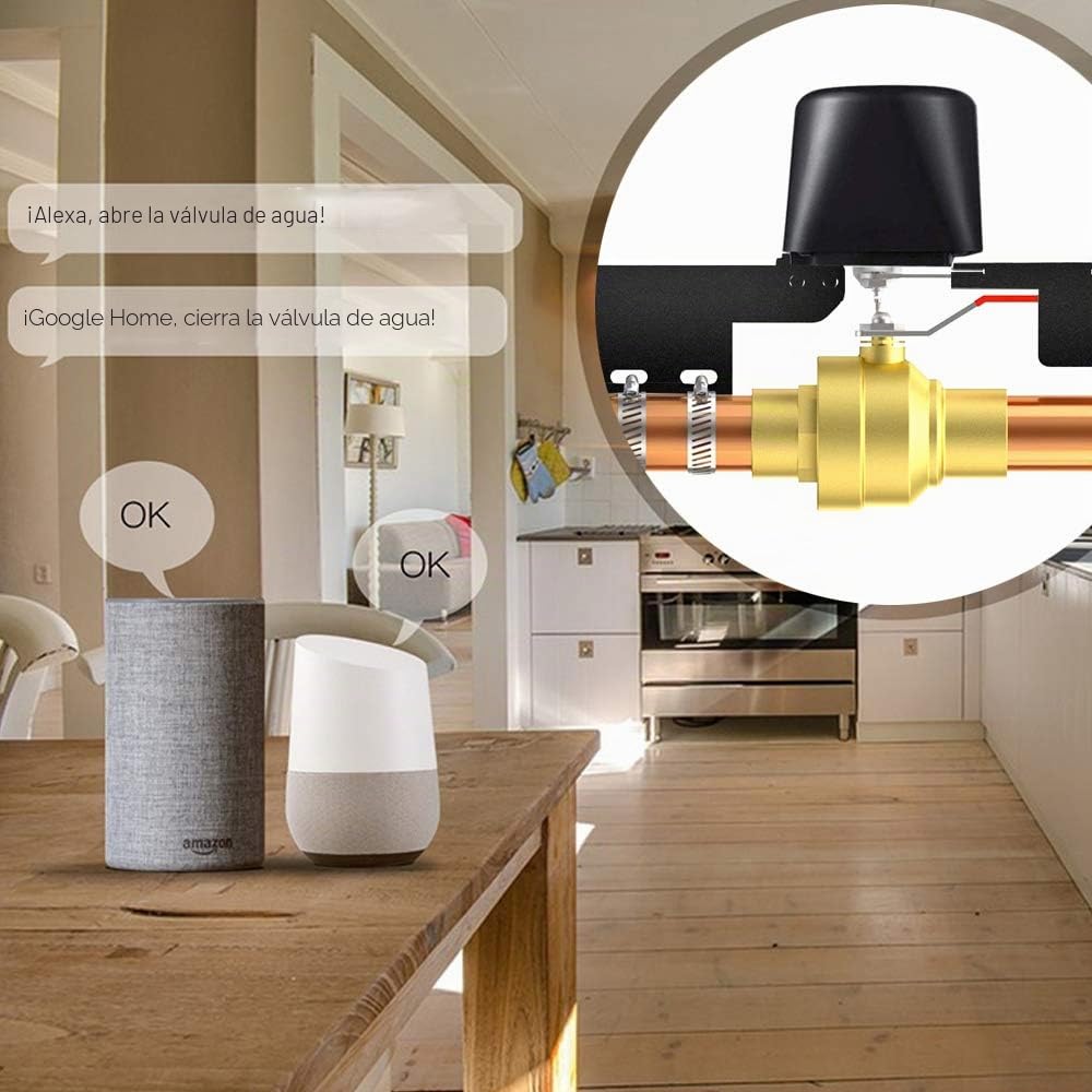 Válvula de agua inteligente WiFi/Bluetooth con control por voz, compatible con Alexa y Google, control automático de válvulas para cocina, jardín y granja
