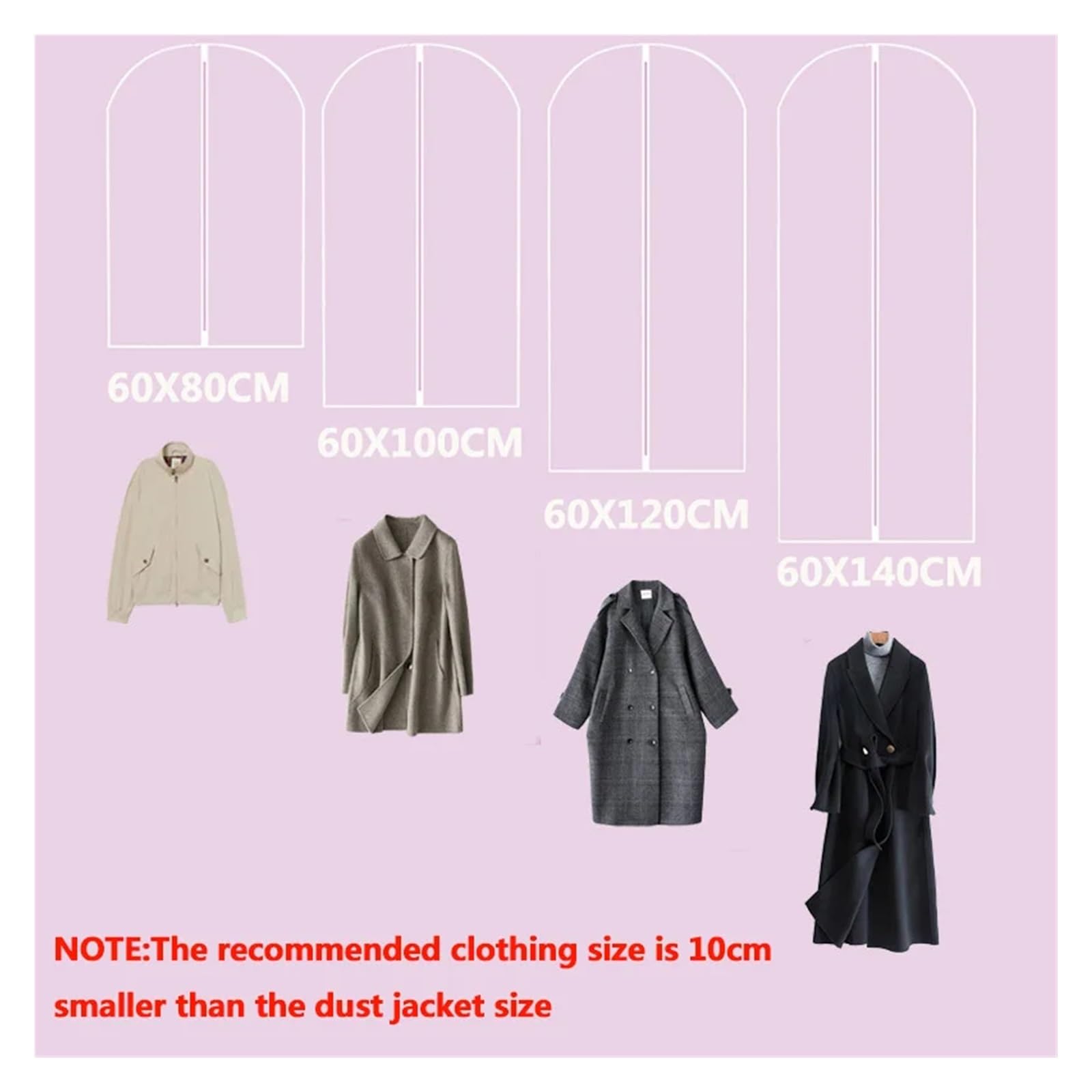 fundas para ropa Clothes Hanging Dust Cover Wedding Dress Suit Coat Storage Bag Transparent Fully Enclosed With Zipper(60X120CM,4PCS)