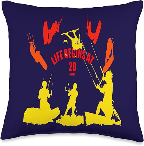 Kiting Life Begins at Twenty Knots Kitesurfer Fun Quote - Almohada de 6 unidades, 16 x 16 pulgadas, multicolor