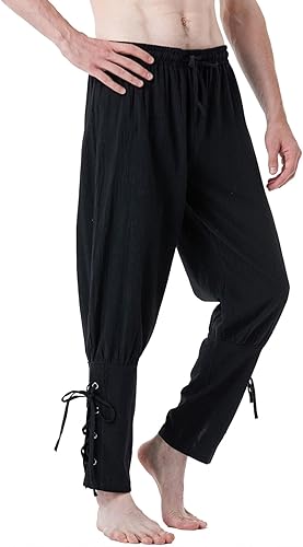 JEMITOP Pantalones de algodón puro para hombre, estilo vintage, con banda al tobillo, para disfraz medieval renacentista, pirata, vikingo, vikingo