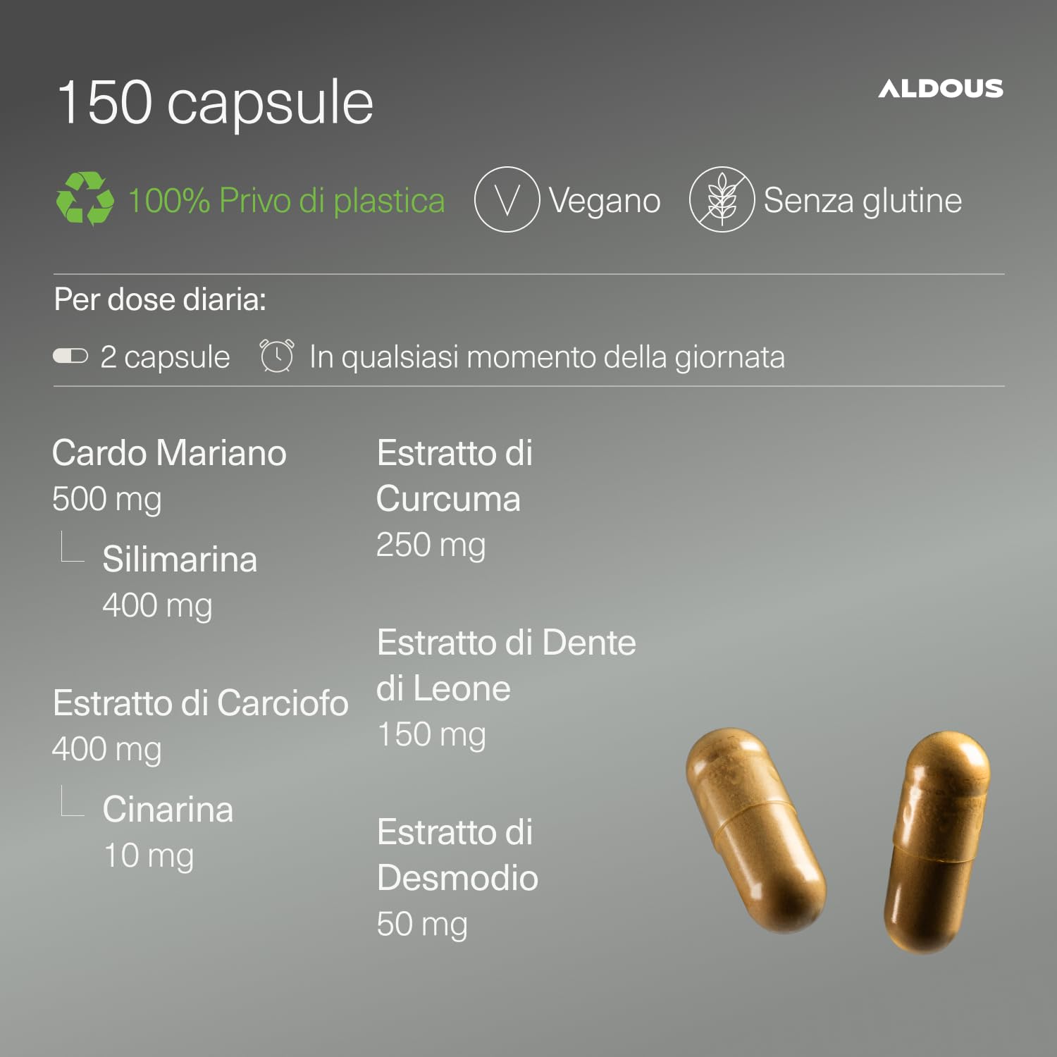 Cardo Mariano Tarassaco e Carciofo con Curcuma e Desmodio - 150 Capsule - 80% di Silimarina - Integratore Detox Fegato e Intestino - Depurativo Fegato - Gonfiore addominale - Cardo Mariano Fegato