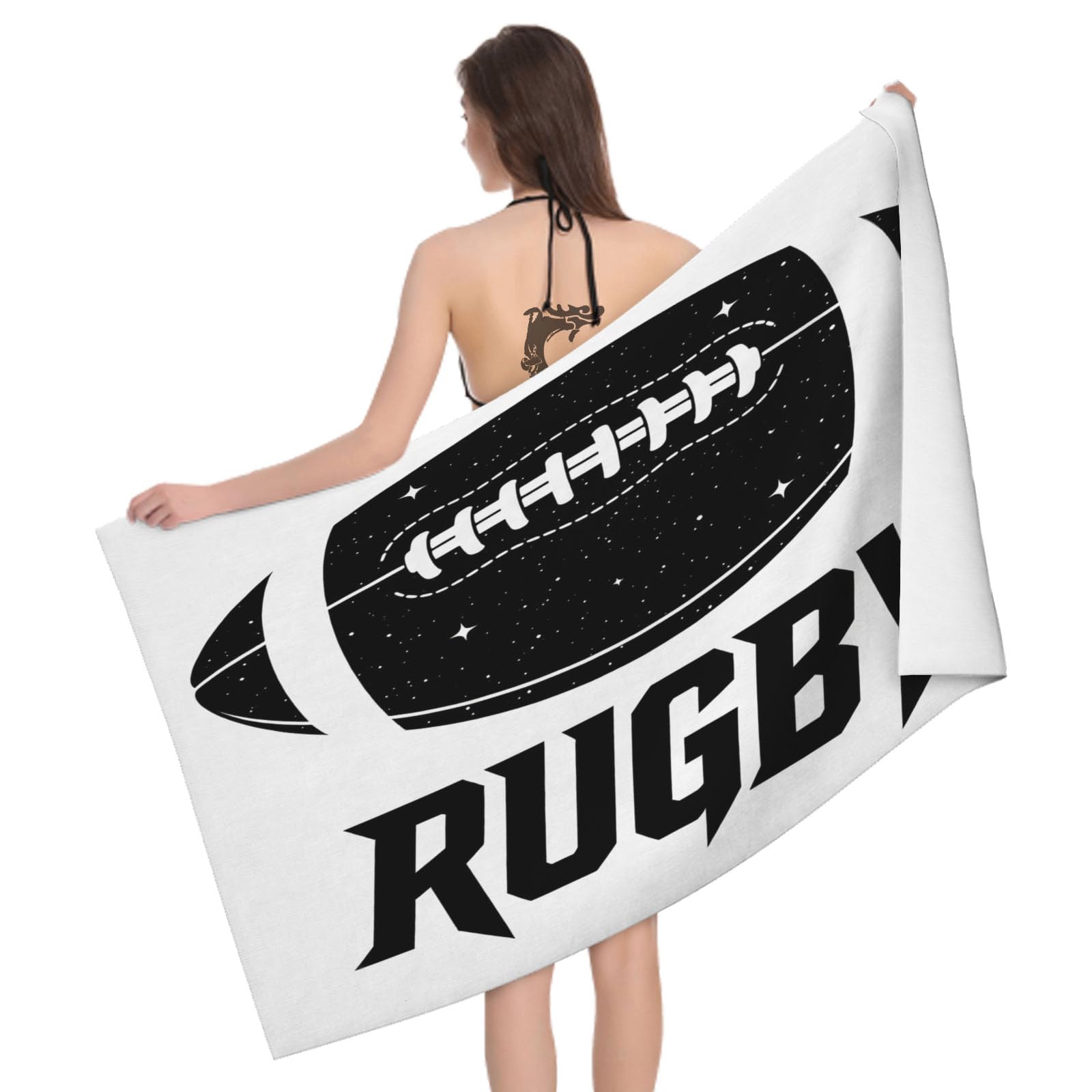 Leichong 3D Rugby Beach Towel Microfiber Soft Quick Dry for Adults, Physical Education Bath Towel Lightweight Soft Absorbent for Travel Swimming Pool Sports, 75 x 150 cm