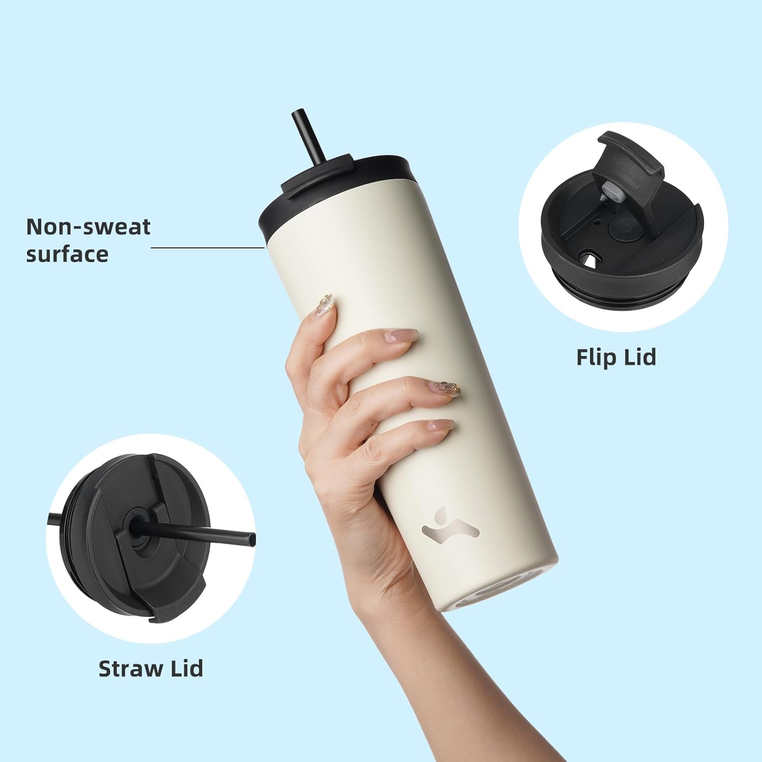 26 OZ Insulated Tumbler with Lid and 2 Straws Stainless Steel Water Bottle Vacuum Travel Mug Coffee Cup,Angel White - Image 4