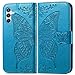 HAOTP for Samsung Galaxy A56 5G Phone Case Wallet,Women Man Flip Folio Cover Credit Card Holders Butterfly Flower Embossed PU Leather Wrist Strap Kickstand Case for Samsung Galaxy A56 5G Blue