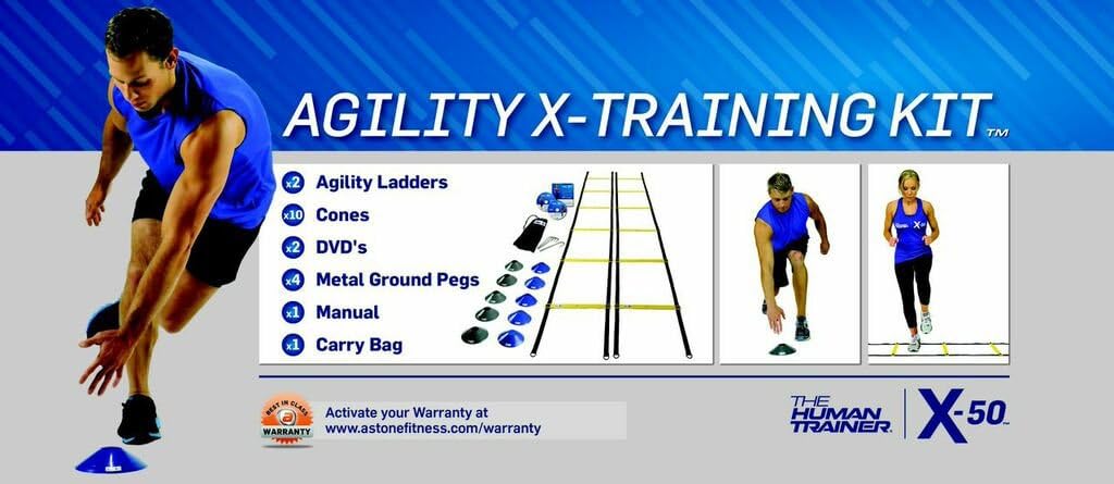 The Human Trainer X-50 Agility X-Training Kit (Includes: 2X 9 Foot Agility Ladders, 10x X-Training Cones, X2 DVDs, Full Colour Exercise Manual)
