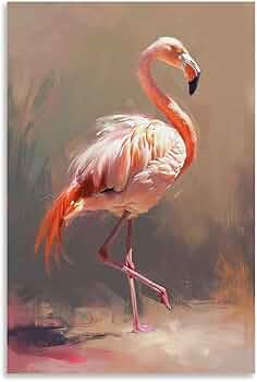 フラミンゴのアクリル画 大きめアート フラミンゴのアクリル画 大きめアート 数字 塗り絵 油絵風 フラミンゴ