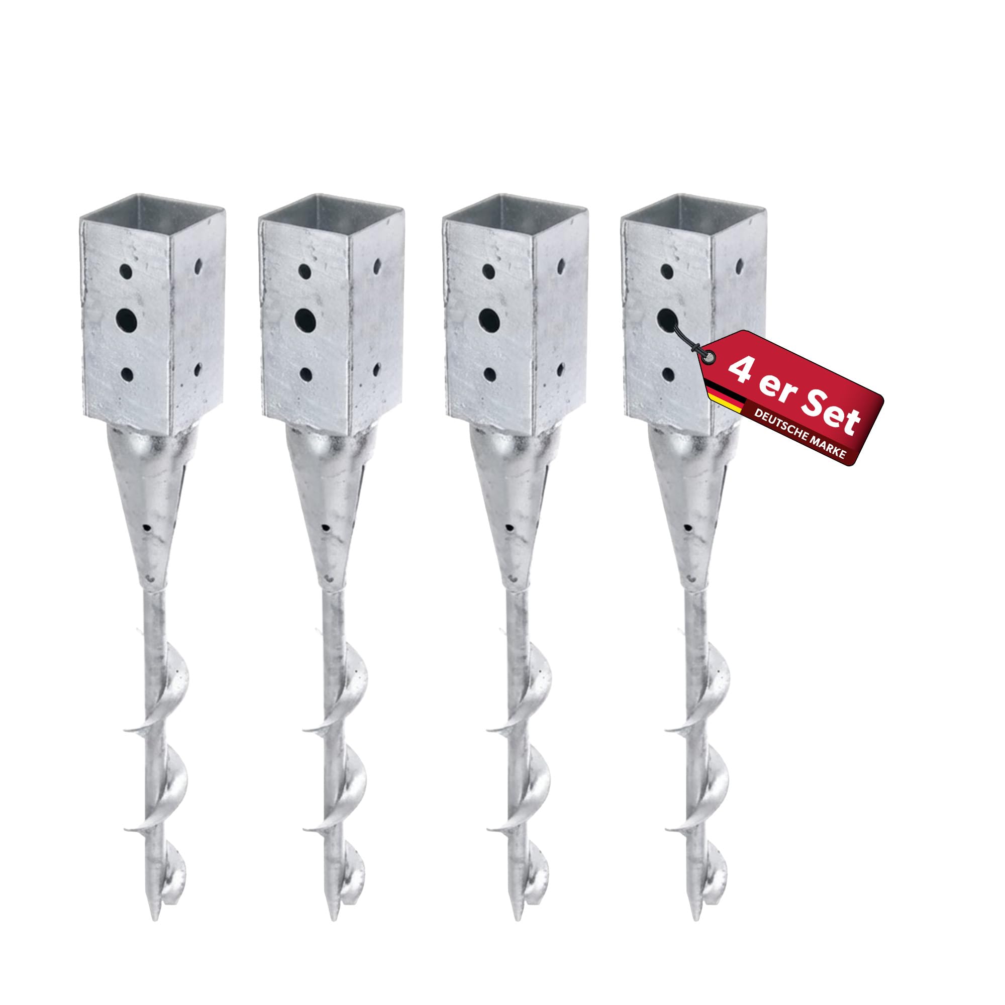 4x siwitec Einschraub-Bodenhülse für Vierkantpfosten, feuerverzinkter Stahl, Länge 595 mm, 71 x 71 mm, witterungs- und korrosionsbeständig, Einschlag Bodenhülsen, Bodenhülsen für Holzpfosten