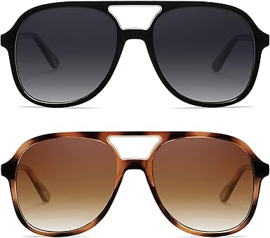 Retro Polarized Aviator Sunglasses Womens Men Vintage Double Bridge Square Sun Glasses AP3606