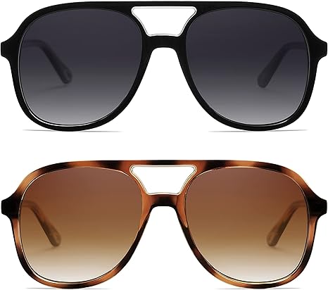 Retro Polarized Aviator Sunglasses Womens Men Vintage Double Bridge Square Sun Glasses AP3606