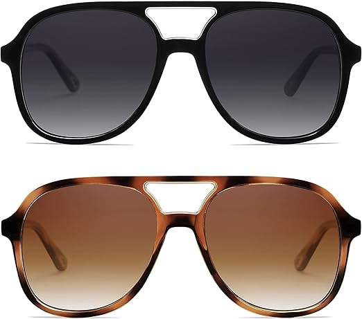 Retro Polarized Aviator Sunglasses Womens Men Vintage Double Bridge Square Sun Glasses AP3606