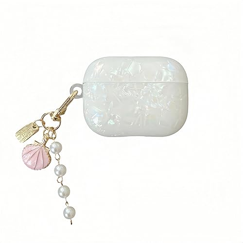 Funda para Airpods Pro 2  Funda con purpurina para Airpods Pro de 21 generación con llavero de perlas de concha, bonito patrón de carcasa compatible